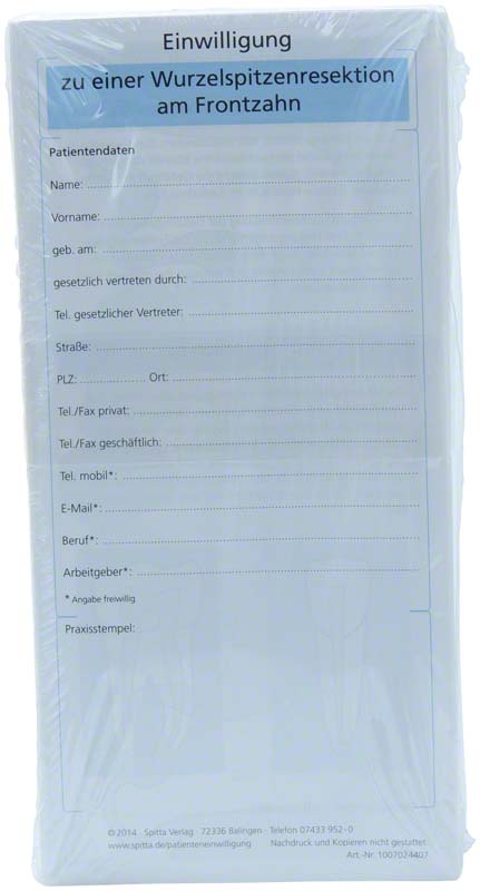 Einwilligung Wurzelspitzenresektion Frontzahn