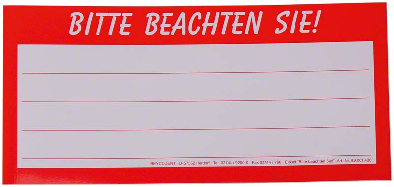 Etikett "Bitte Beachten"