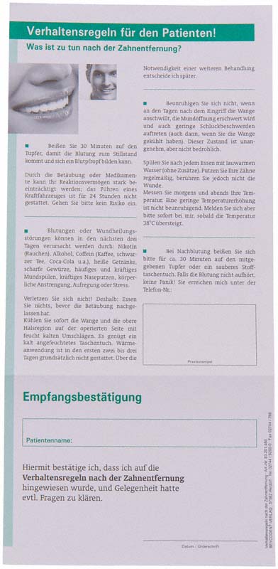 Verhaltensregeln nach Zahnextraktion