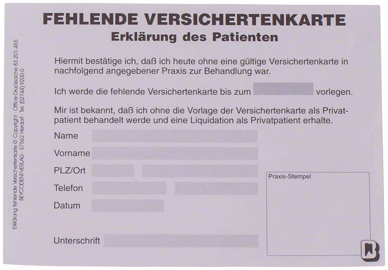 Erklärung fehlende Versichertenkarte