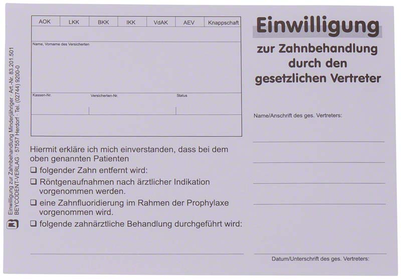 Einwilligung zur Zahnbehandlung