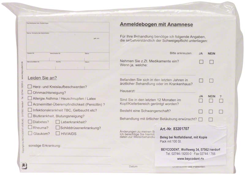 Beleg bei Notfalldienst