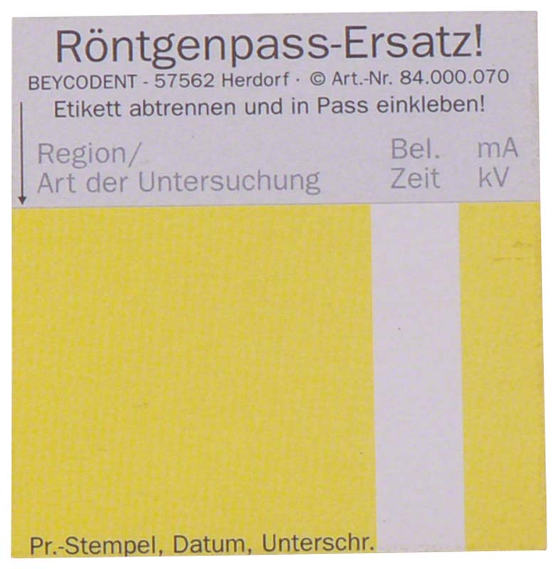 Röntgen-Pass Ersatzetikett