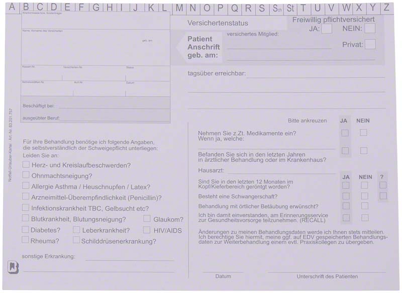 Notfall-/ Urlauberkartei